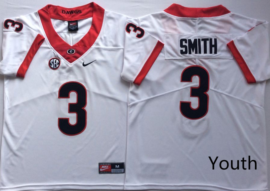 Youth Georgia Bulldogs 3 Smith White Nike NCAA Jerseys